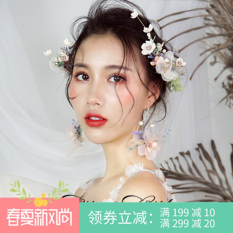 2022 Mori bridal headwear Fairy Beauty Fields Garden Head Flowers Gold Pink Yarn Hair Accessories Suit Wedding Dresses Hanfu Sweet Beauty Accessories