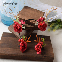 Princess bride Christmas small antlers selling cute red pair clip hair hoop holiday gift accessories catwalk party hair accessories