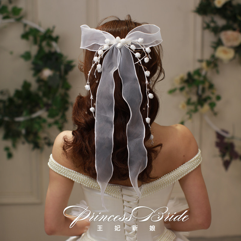 2020 bridal headwear supersensonian minimalist head flower hair clip extra-long butterfly knot yarn wedding wedding wedding dress accessories