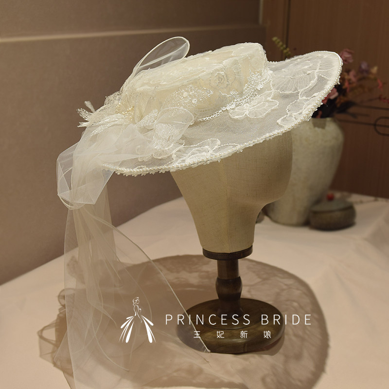 王妃原創新品創意個性新娘禮帽白色蕾絲花朵優雅拍照手套樣片帽子|帽子|ETMall東森購物網