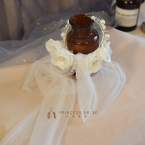 2022 new super-fairy-style bridal headwear head flower pearl hair ring head yarn back area to take photos and write real wedding headwear