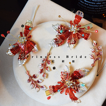 Handmade liquid flower show and hair decoration Chinese vintage qipao stylished ancient clothing ornament red toast bridal headwear