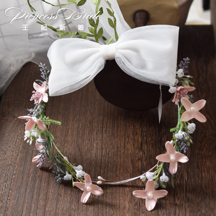 New bride garland veil headdress Mori princess wedding dress wedding wedding fairy super fairy flower fairy jewelry