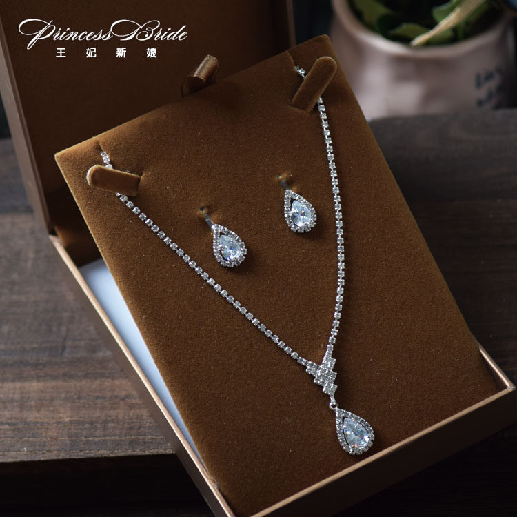 Simple clavicle drop earrings women's necklace earrings Two-piece suit bride Korean super Fairy wedding yarn dress accessories flash