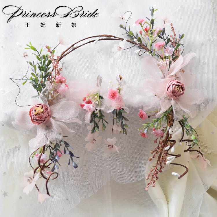 Korean-style bridal headwear Mori purple flower headband fairy hair accessories earrings wedding head flower photo styling accessories