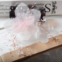 2020 Mori Super fairy pale powder silk yarn flower hair hoop Bride wedding wedding accessories studio shape headwear