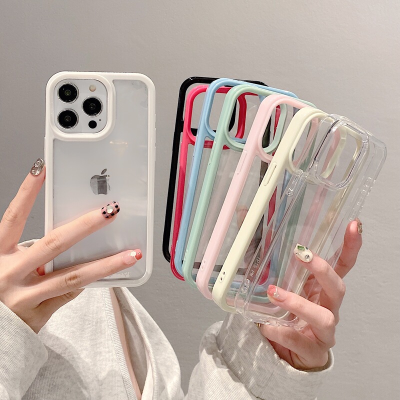 DIY Groove Phone Case Suitable for Epoxy Cream Glue Transparent Case Apple 1716141315Pro Max Acrylic Two-In-One XS Max11Xr Simple ins Simple Candy Color Anti-Drop Case