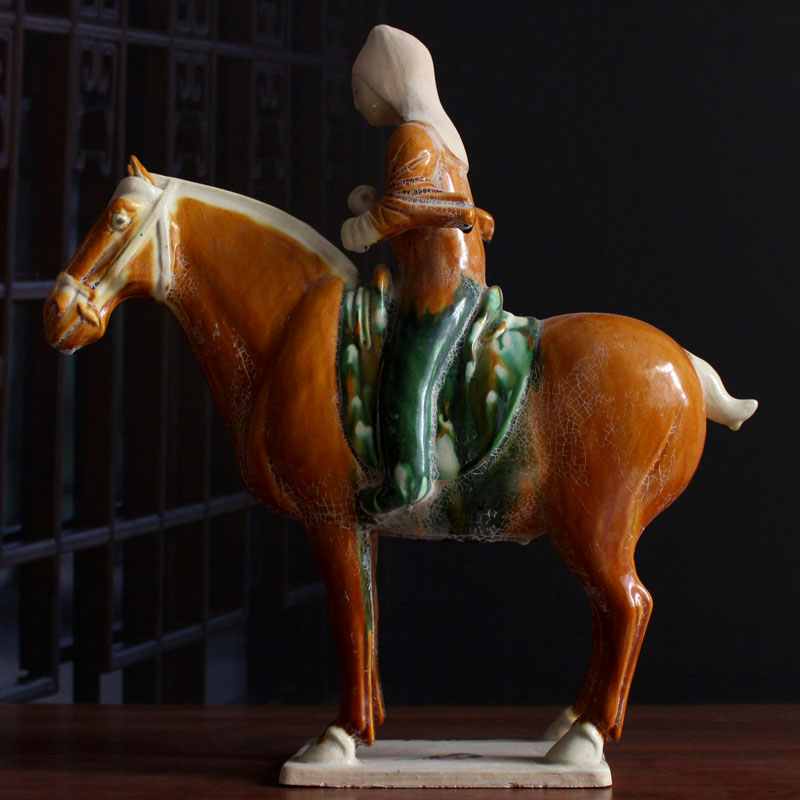 Tang Sancai Warrior Cavalry Terracotta Warriors Ceramic Horse Ornament Antique Horseman Museum Collection Antique Art