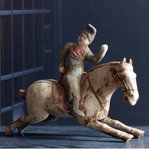 High ancient ceramics antique painted polo figurine ornaments Cuju Chinese collection Tang Dynasty male and female pottery figurines pottery