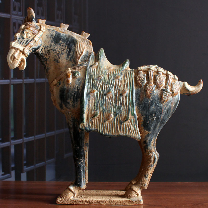 Ceramic Horse Pendulum Replica Antique Three Flowers Horse Craft Gift Hem Accessories Collection Ancient Play Town Residence Don Sancai Caicai Caicai Business About 52cm High