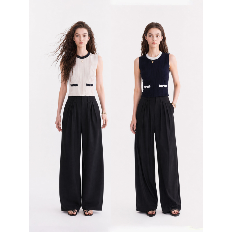 Sageen Nano Lyocell Color-Blocked Slim-Fit Round-Neck Ribbed Short Sleeveless Knit Tank Top