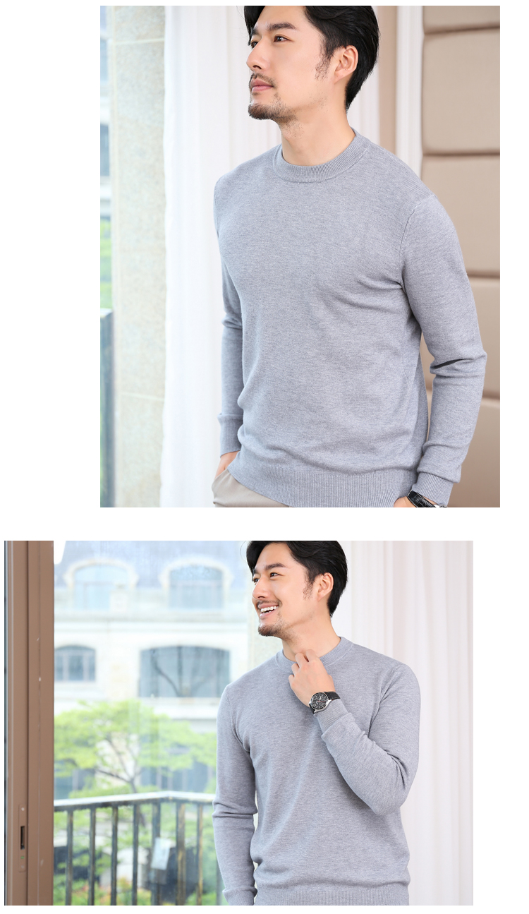 2018 mùa thu và mùa đông dày cổ áo len nam trung niên kinh doanh bình thường bộ áo len cashmere màu rắn bomber nam