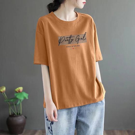 Foreign trade big-name clearance pick-up counters withdraw large-size women's cotton short-sleeved T-shirt summer casual printed tops