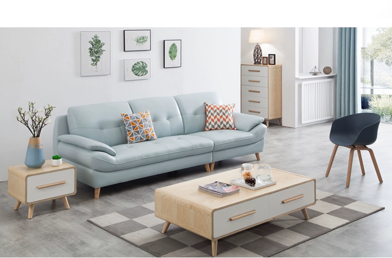 sofa da căn hộ nhỏ da bò da sofa góc màu xanh da phòng khách hiện đại nhỏ gọn ba Bắc Âu - Ghế sô pha