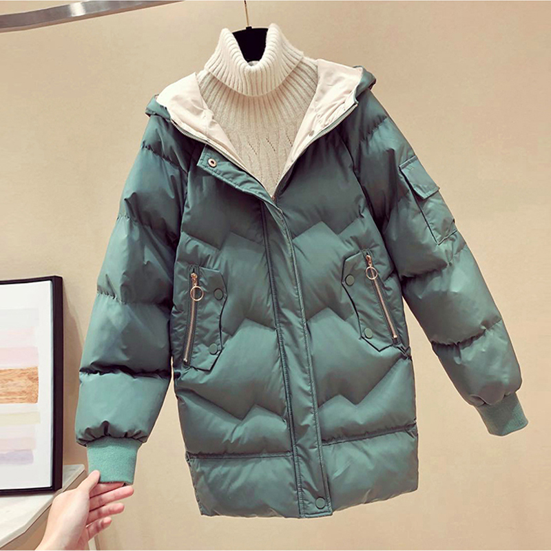 Hàn Quốc phiên bản của loose-fitting xuống nữ chất liệu bông áo của độ dài trung bình 2019 mới bông in quần áo bánh mì áo bông mùa đông