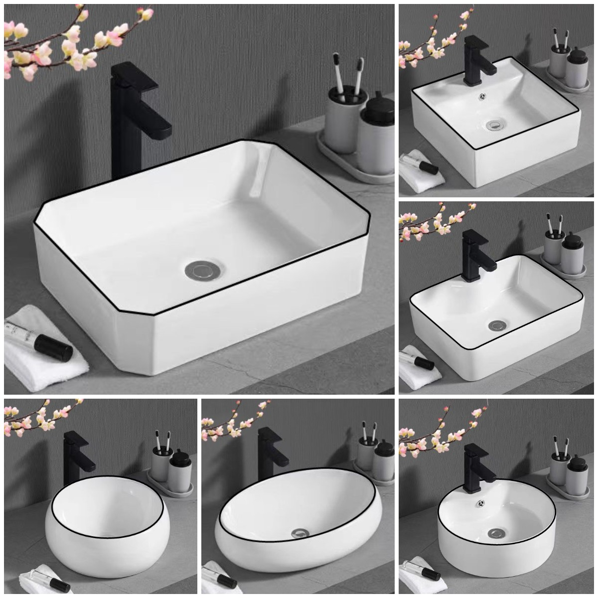 Nordic Black Wire Arts Terrace Washbasin Wash Face Basin Home Balcony Small Household Size Ceramic Black Side Basin-Taobao