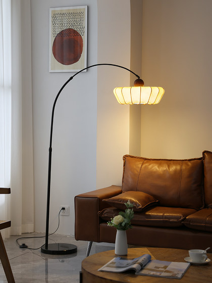 Qingyao Wabi-Sabi Mid-Century Style Floor Lamp French Fabric Bedroom Bedside Living Room Sofa Side Fishing Lamp