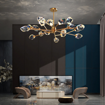 Postmodern light luxury chandelier all copper living room lamp atmospheric Crystal Nordic lamp art bedroom dining room lamp decorative Net Red