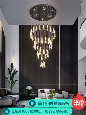 Compound building rotating long chandelier modern simple light luxury water drop art big living room lamp Villa staircase Nordic chandelier