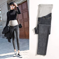 Quần bà bầu quần legging mùa hè mỏng cho bà bầu quần mùa thu mặc denim chân chín điểm quần mùa thu mùa hè - Phụ nữ mang thai quần / quần bụng quần bầu baggy công sở