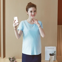 Thai sản váy mùa hè ăn mặc phụ nữ mang thai ngắn tay t-shirt mùa hè 2018 new loose Hàn Quốc phiên bản của phụ nữ mang thai t-shirt quần short triều mẹ quần áo bầu