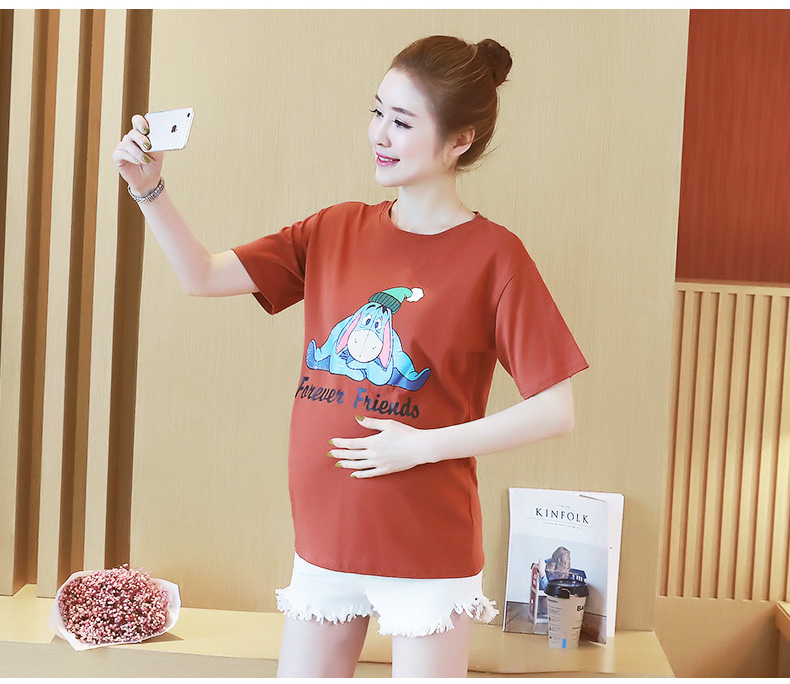 Thai sản mặc mùa xuân và mùa hè phụ nữ mang thai t-shirt nữ đoạn ngắn cotton phụ nữ mang thai ngắn tay áo sơ mi thời trang mô hình 2018 mùa hè mới