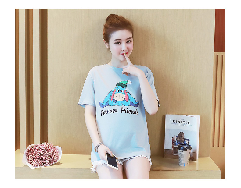 Thai sản mặc mùa xuân và mùa hè phụ nữ mang thai t-shirt nữ đoạn ngắn cotton phụ nữ mang thai ngắn tay áo sơ mi thời trang mô hình 2018 mùa hè mới