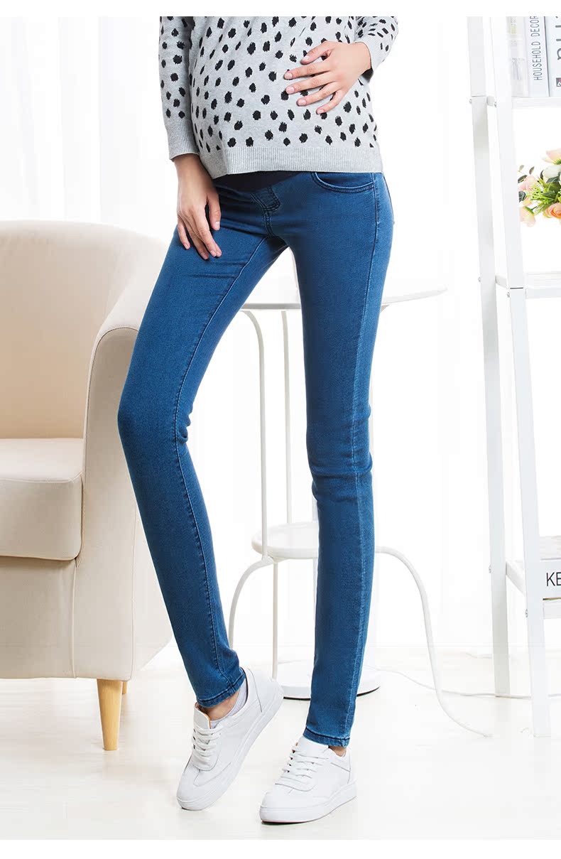 Tháng mười gửi phụ nữ mang thai jeans mùa hè phần mỏng mang thai quần quần căng knit quần dạ dày mùa hè thai sản ăn mặc