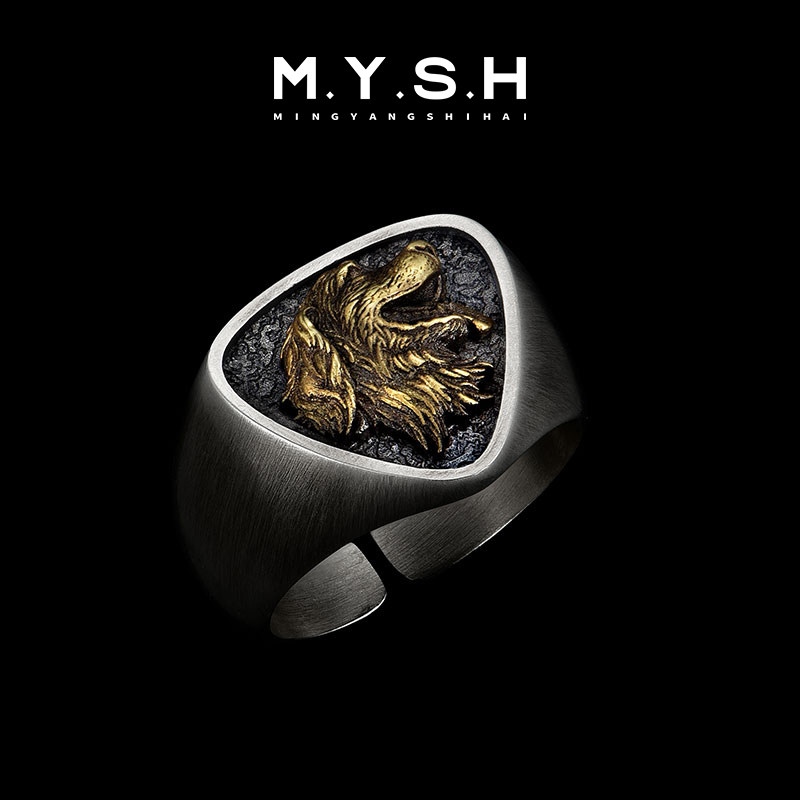 Кольцо мужское MYSH серебро Собака (19-21)