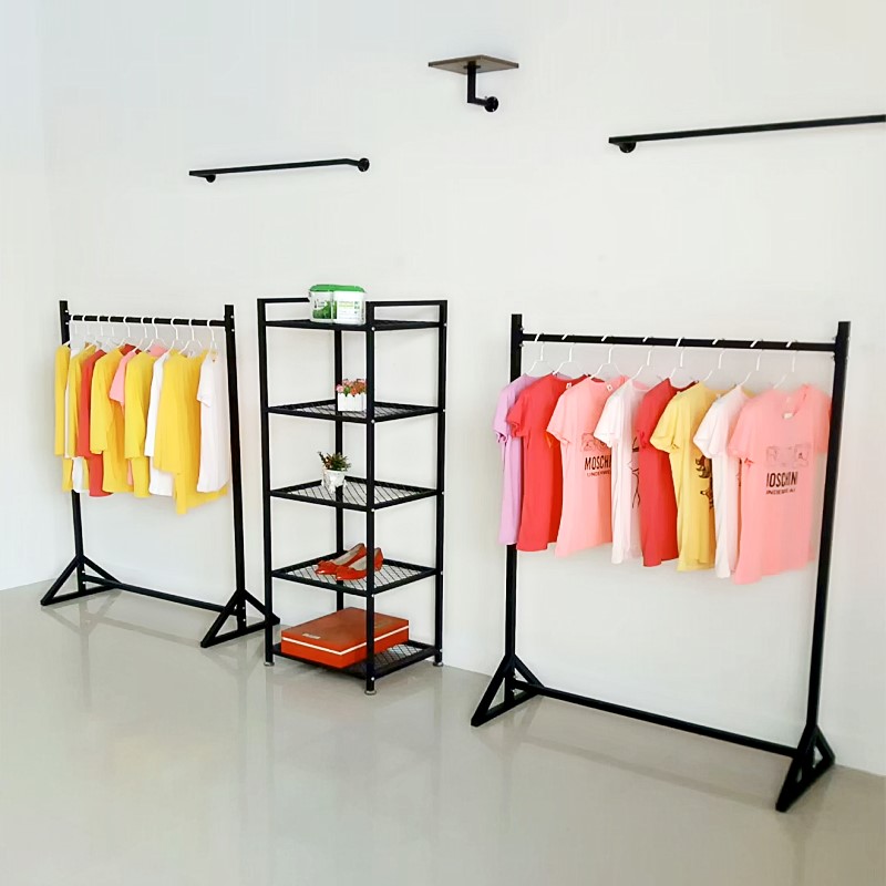 Iron clothing store display rack men's and women's clothing hangers floor rack display rack side rack clothes rack