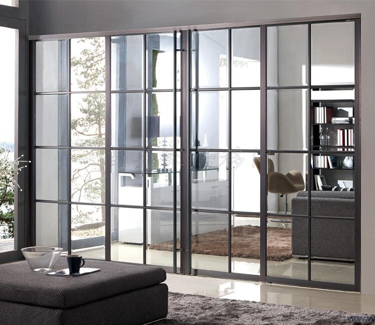 Shanghai custom kitchen balcony bathroom partition sliding door spell grid door tempered glass titanium alloy sliding door