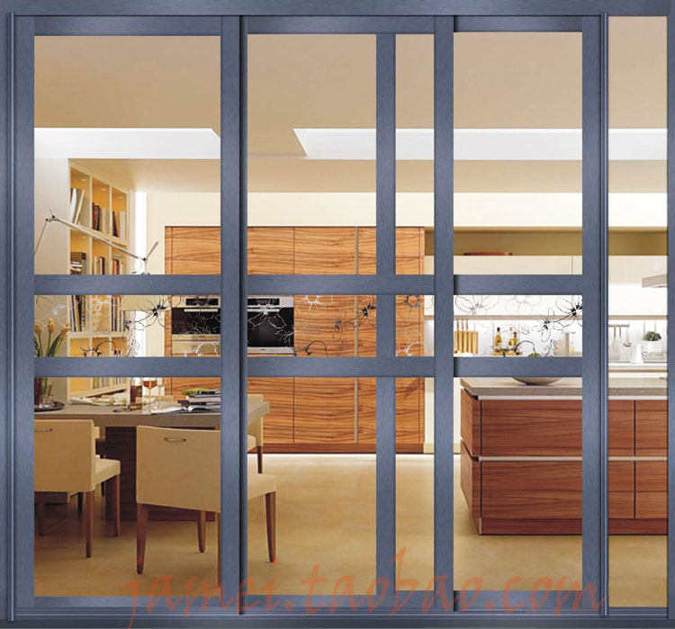 Shanghai custom three-link sliding door puzzle door titanium magnesium alloy bevel glass door balcony kitchen sliding door three sliding door