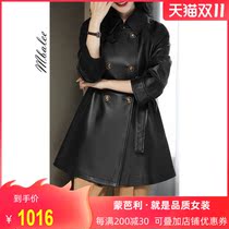 2021 autumn and winter New Haining leather leather leather womens long Korean lace-up small man tanned leather jacket