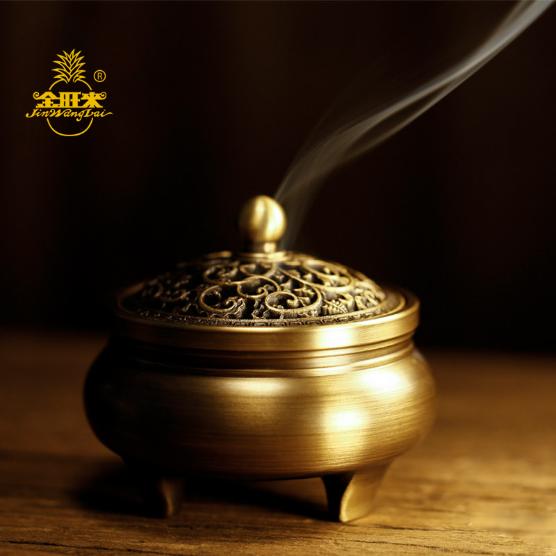 Jinwanglai Rich high three-legged milk furnace Copper incense burner Household Sandalwood stove Zen Tea Ceremony Aroma stove Incense burner
