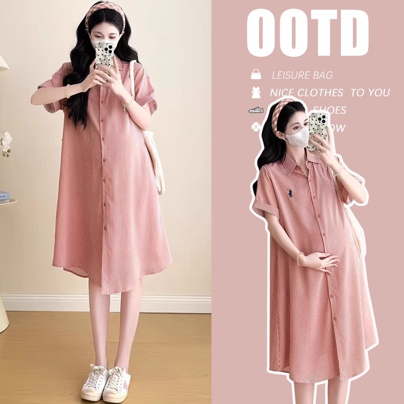 Milan Style Mdcw Maternity Dress Summer Loose Shirt Dress Workwear Pregnancy Outfit Dress for Women