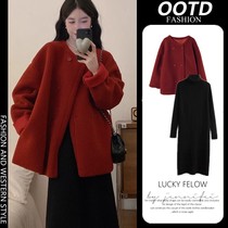 Next Kiss Maternity Suit Autumn and Winter Coat Loose Large Size Dress Covers Flesh and Looks Slim Lamb Wool Top Trendy