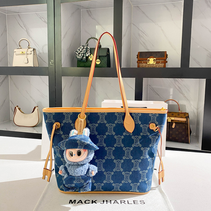 Mack Jharles Retro Distressed Denim Tote Bag 2026 Spring New Large-Capacity Canvas Underarm Bag