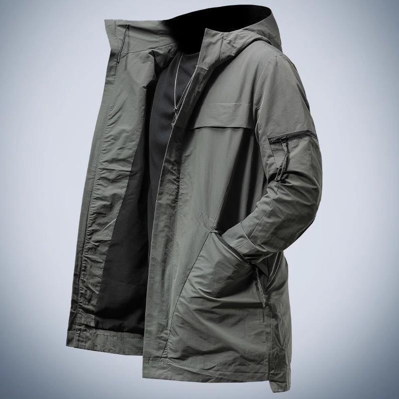 Jeep Hooded Windbreaker Jacket for Men, Spring and Autumn 2026 New High-End Casual Men's Mid-Length Coat