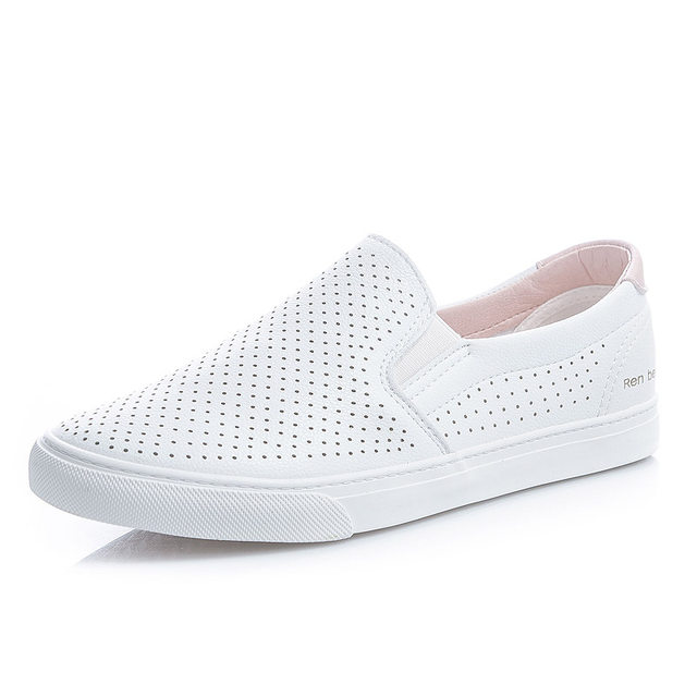 Renben summer ໃຫມ່ເກີບສີຂາວຂອງແມ່ຍິງ slip-on lazy breathable ນັກສຶກສາ sneakers ແມ່ຍິງ hollow ເກີບພະຍາບານສີຂາວ