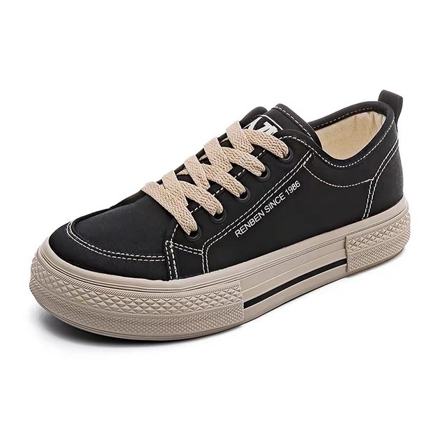 Renben canvas shoes women's large size women's shoes 41 thick-soled shoes black women's single shoes new sports shoes casual sneakers