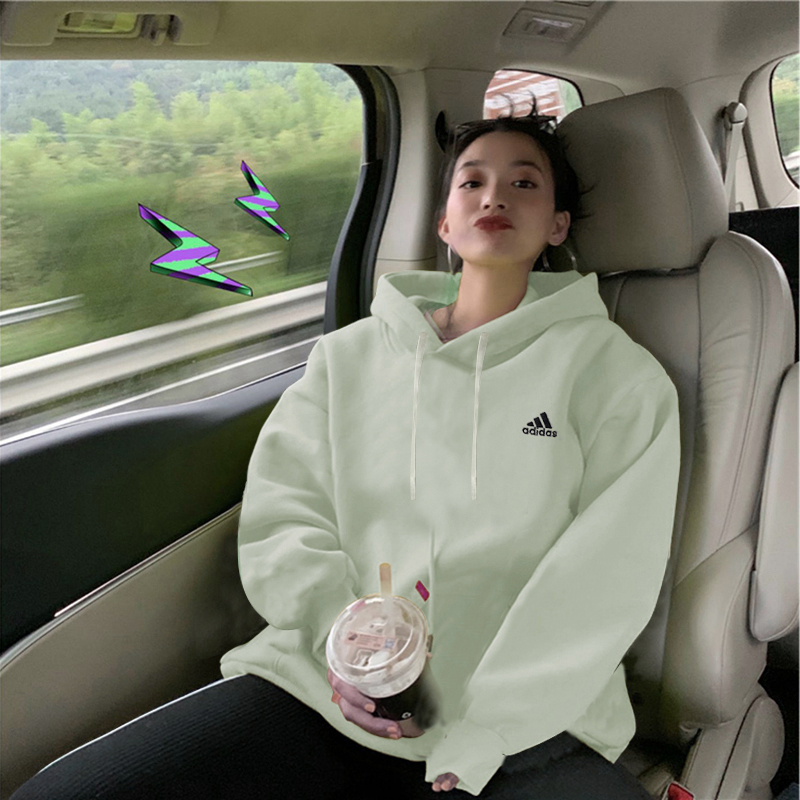 Adidas Sweatshirt Women's Autumn New Mint Green Hooded American Pullover Sports Loose Top Iv7593