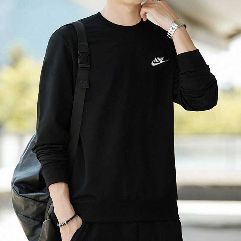 Nike Nike Pullover Men's Thin Pure Cotton Fitness Sportswear Casual Round Neck Black Long-Sleeved T-Shirt Ar5194 Nike Nike Pullover Men's Thin Pure Cotton Fitness Sportswear Casual Round Neck Black Long-Sleeved T-Shirt Ar5194