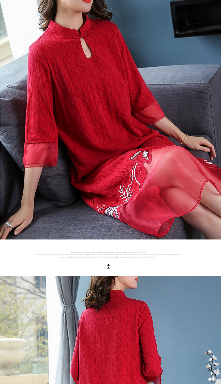 Trung quốc phong cách của phụ nữ 2018 đầu mùa thu mới retro quốc gia bông jacquard khâu thêu váy một từ dài mẫu váy xòe đẹp 2020