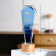 Solid Wood Crystal Trophy, Creative Blue Luminous Outstanding Employee Honor Award, High-End and Elegant Annual Meeting Commemorative Medal