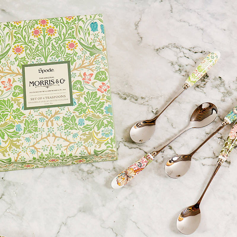 In-Stock British Spode Morris & Co Series Dessert Fork, Coffee Spoon, European-Style Dining Fork and Spoon Four-Piece Set