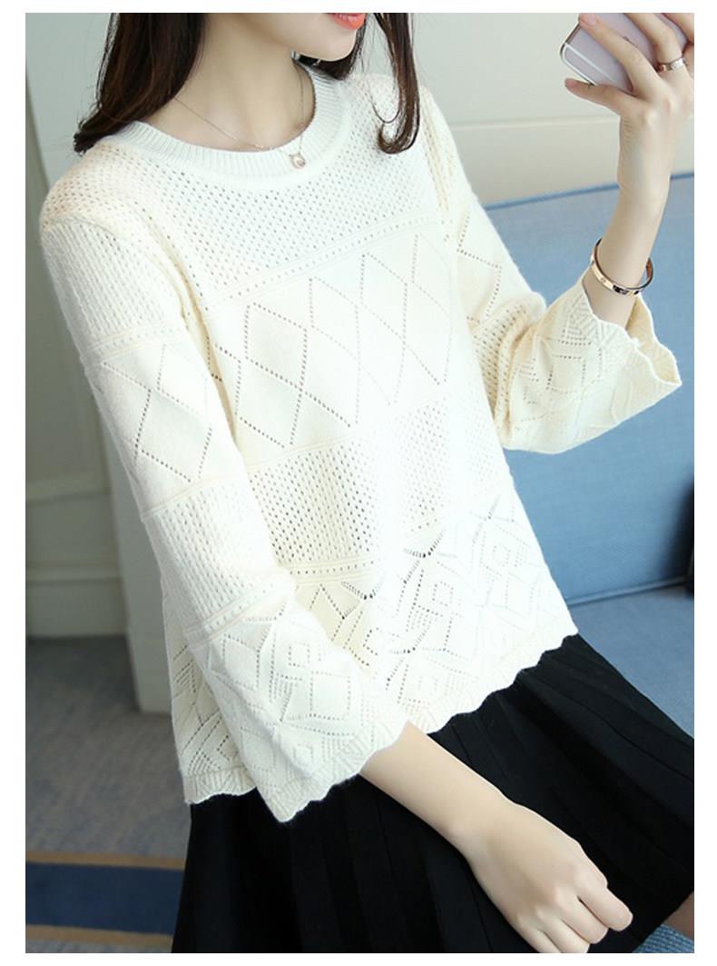 Mùa xuân và mùa thu 2019 mới của phụ nữ lỏng lẻo cổ tròn bảy điểm tay áo len áo len đáy quần áo len rỗng phần nữ mỏng - Áo len áo ghi lê len cho nữ