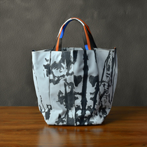 24 Street Chinese Wind Mega Water Ink Painting Soft Bull Leather Tote Bag Retro Hit and Frosted Surface Hand satchel