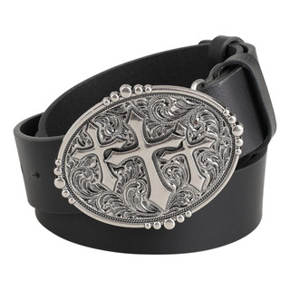 十字架复古银色金属扣真皮腰带男女通用头层纯皮