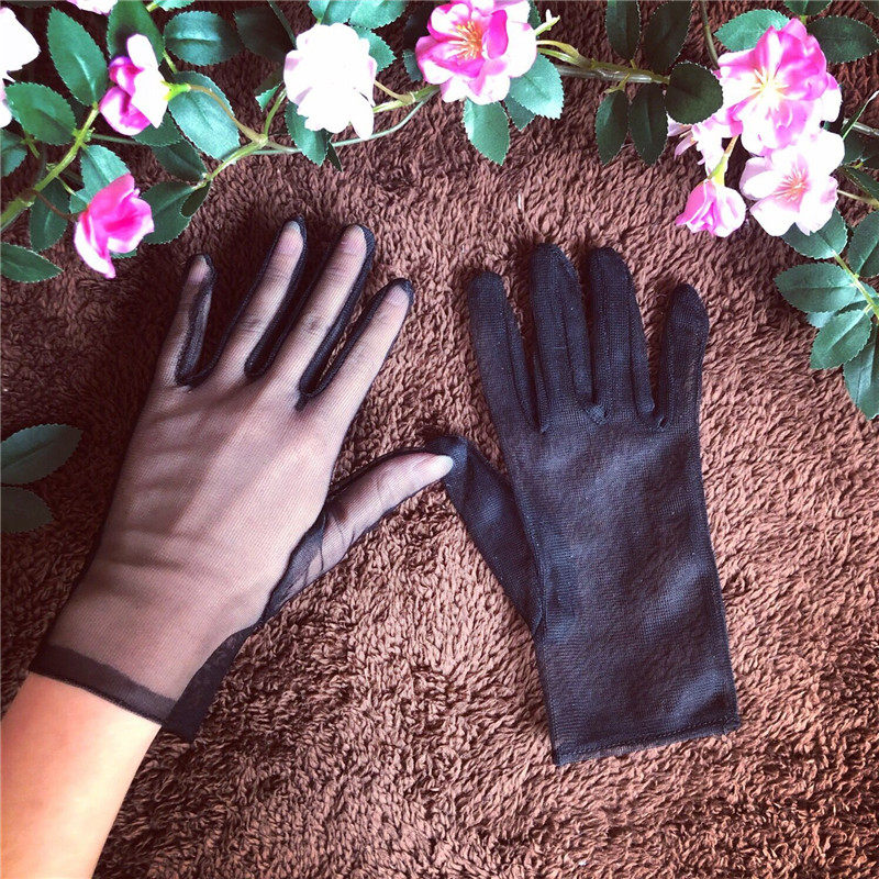 New Black Bridal Wedding Dress Modeling Photo Photo Translucent Tulle Short Black Gloves