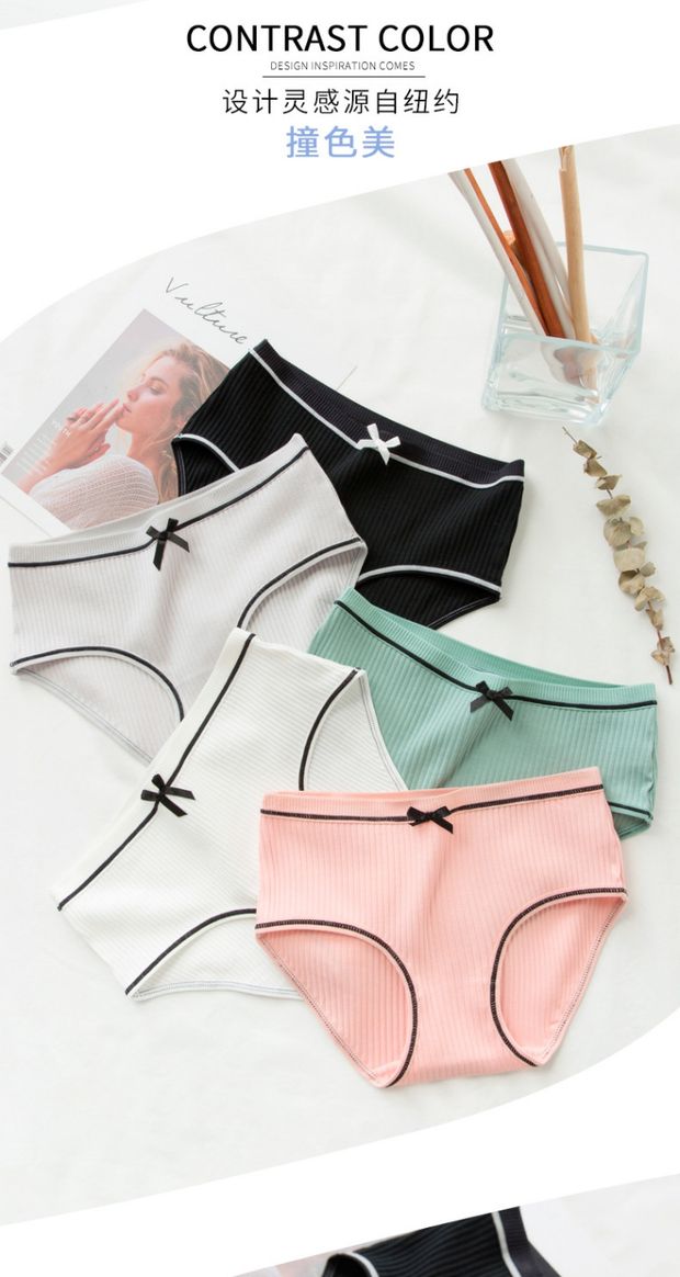 Mô hình bùng nổ Đồ lót nữ bằng sợi cotton ở eo tương phản màu sắc thoáng khí cotton brief Quần short Nhật Bản nữ bán buôn nội y đẹp